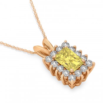 Emerald Shape Yellow Diamond & Diamond Pendant Necklace 14k Rose Gold (3.00ct)
