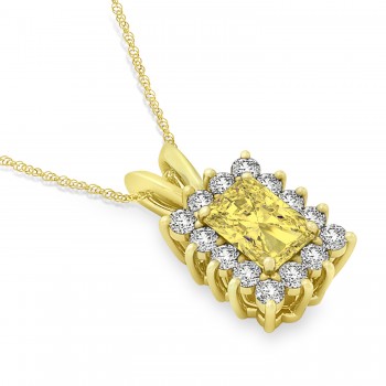 Emerald Shape Yellow Diamond & Diamond Pendant Necklace 14k Yellow Gold (3.00ct)