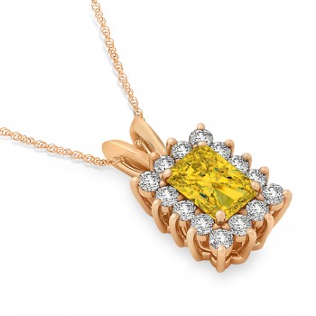 Emerald Shape Yellow Sapphire & Diamond Pendant Necklace 14k Rose Gold (2.80ct)
