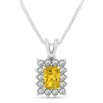 Emerald Shape Yellow Sapphire & Diamond Pendant Necklace 14k White Gold (2.80ct)