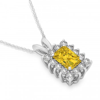 Emerald Shape Yellow Sapphire & Diamond Pendant Necklace 14k White Gold (2.80ct)
