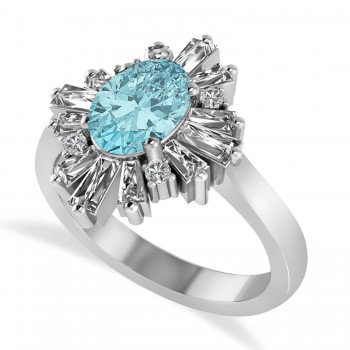 Aquamarine & Diamond Oval Cut Ballerina Engagement Ring Platinum (3.06 ctw)