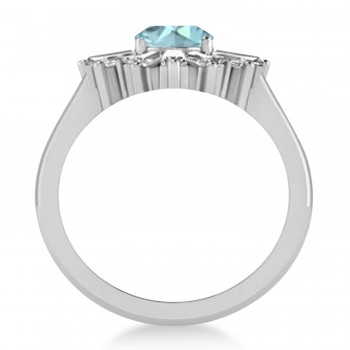 Aquamarine & Diamond Oval Cut Ballerina Engagement Ring Platinum (3.06 ctw)