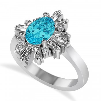 Blue Diamond Oval Cut Ballerina Engagement Ring Platinum (2.51 ctw)