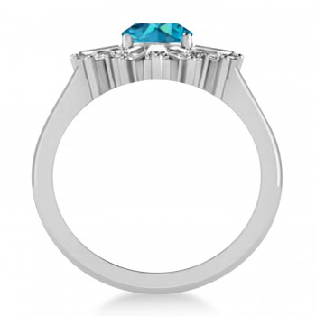 Blue Diamond Oval Cut Ballerina Engagement Ring Platinum (2.51 ctw)