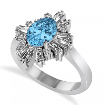 Blue Topaz & Diamond Oval Cut Ballerina Engagement Ring Platinum (3.06 ctw)