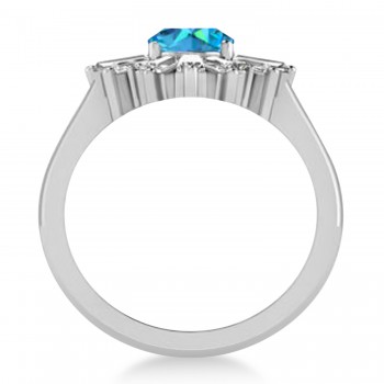 Blue Topaz & Diamond Oval Cut Ballerina Engagement Ring Platinum (3.06 ctw)
