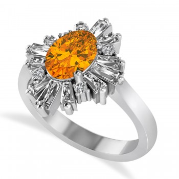 Citrine & Diamond Oval Cut Ballerina Engagement Ring Platinum (3.06 ctw)