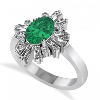 Emerald & Diamond Oval Cut Ballerina Engagement Ring Platinum (2.26 ctw)