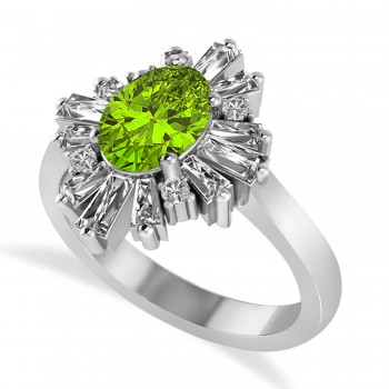 Peridot & Diamond Oval Cut Ballerina Engagement Ring Platinum (3.06 ctw)