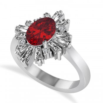 Ruby & Diamond Oval Cut Ballerina Engagement Ring Platinum (3.06 ctw)