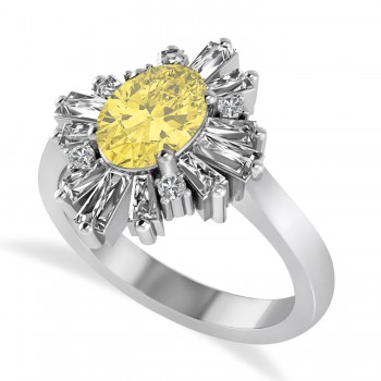 Yellow Diamond Oval Cut Ballerina Engagement Ring Platinum (2.51 ctw)