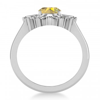 Yellow Diamond Oval Cut Ballerina Engagement Ring Platinum (2.51 ctw)