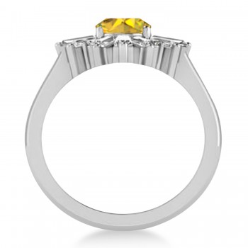 Yellow Sapphire & Diamond Oval Cut Ballerina Engagement Ring Platinum (3.06 ctw)