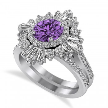 Amethyst & Diamond Ballerina Engagement Ring Platinum (2.74 ctw)