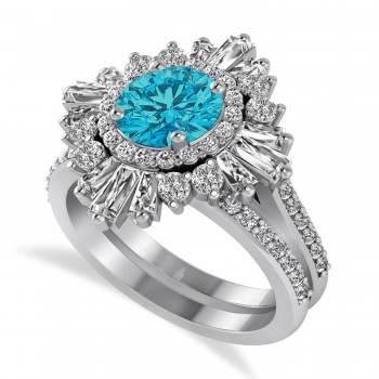 Blue Diamond & Diamond Ballerina Engagement Ring Platinum (2.74 ctw)