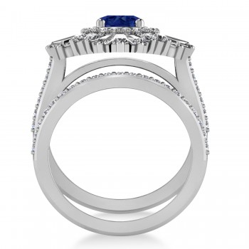 Blue Sapphire & Diamond Ballerina Engagement Ring Platinum (2.74 ctw)