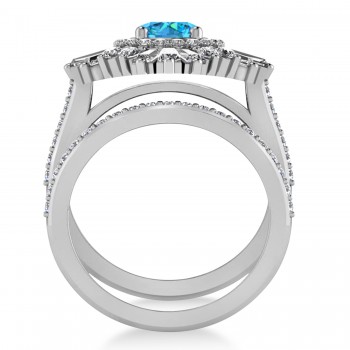 Blue Topaz & Diamond Ballerina Engagement Ring Platinum (2.74 ctw)