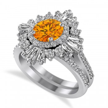 Citrine & Diamond Ballerina Engagement Ring Platinum (2.74 ctw)