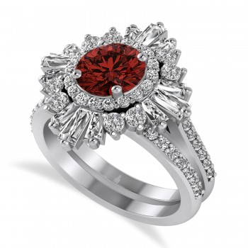Garnet & Diamond Ballerina Engagement Ring Platinum (2.74 ctw)