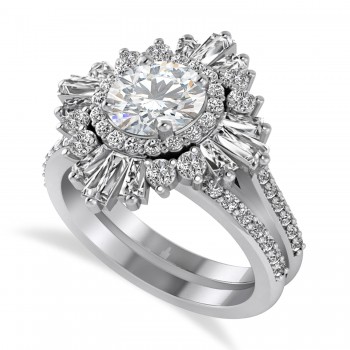Moissanite & Diamond Ballerina Engagement Ring Platinum (2.74 ctw)