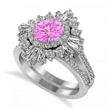 Pink Sapphire & Diamond Ballerina Engagement Ring Platinum (2.74 ctw)