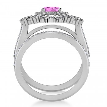 Pink Sapphire & Diamond Ballerina Engagement Ring Platinum (2.74 ctw)