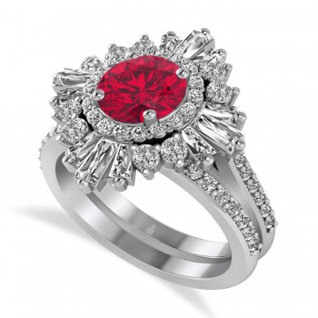 Ruby & Diamond Ballerina Engagement Ring Platinum (2.74 ctw)