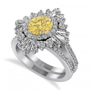 Yellow Diamond & Diamond Ballerina Engagement Ring Platinum (2.74 ctw)