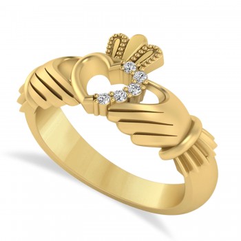 Diamond Claddagh Ladies Ring with Hollow Heart 14k Yellow Gold (0.05ct)