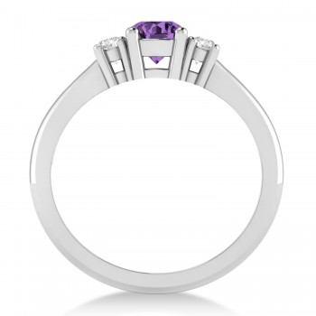 Round Amethyst & Diamond Three-Stone Engagement Ring 14k White Gold (0.60ct)