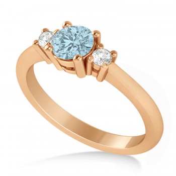Round Aquamarine & Diamond Three-Stone Engagement Ring 14k Rose Gold (0.60ct)