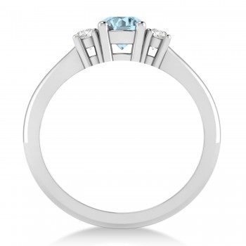Round Aquamarine & Diamond Three-Stone Engagement Ring 14k White Gold (0.60ct)