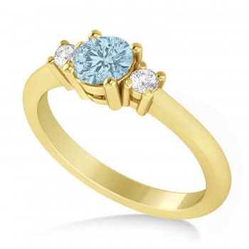 Round Aquamarine & Diamond Three-Stone Engagement Ring 14k Yellow Gold (0.60ct)
