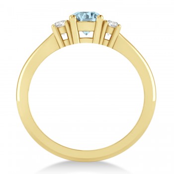 Round Aquamarine & Diamond Three-Stone Engagement Ring 14k Yellow Gold (0.60ct)