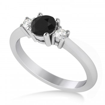 Round Black & White Diamond Three-Stone Engagement Ring 14k White Gold (0.60ct)