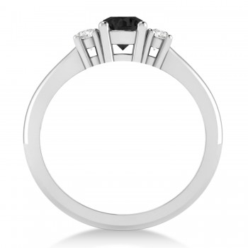 Round Black & White Diamond Three-Stone Engagement Ring 14k White Gold (0.60ct)