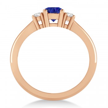 Round Blue Sapphire & Diamond Three-Stone Engagement Ring 14k Rose Gold (0.60ct)
