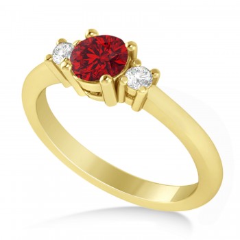 Round Ruby & Diamond Three-Stone Engagement Ring 14k Yellow Gold (0.60ct)