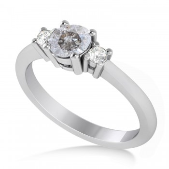 Round Salt & Pepper & White Diamond Three-Stone Engagement Ring 14k White Gold (0.60ct)