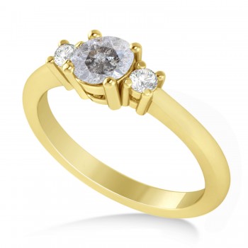 Round Salt & Pepper & White Diamond Three-Stone Engagement Ring 14k Yellow Gold (0.60ct)