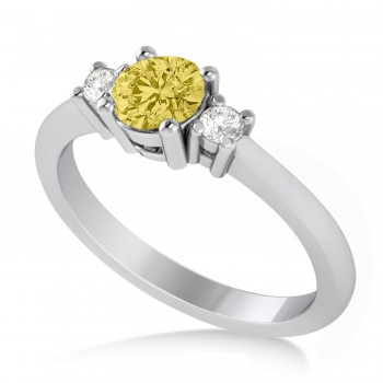 Round Yellow & White Diamond Three-Stone Engagement Ring 14k White Gold (0.60ct)