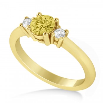 Round Yellow & White Diamond Three-Stone Engagement Ring 14k Yellow Gold (0.60ct)