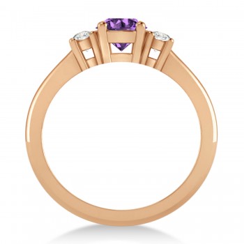 Round Amethyst & Diamond Three-Stone Engagement Ring 14k Rose Gold (0.89ct)