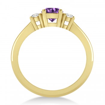 Round Amethyst & Diamond Three-Stone Engagement Ring 14k Yellow Gold (0.89ct)
