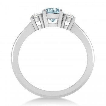Round Aquamarine & Diamond Three-Stone Engagement Ring 14k White Gold (0.89ct)