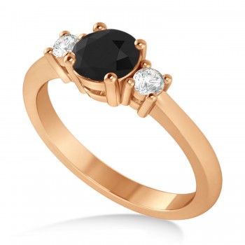 Round Black & White Diamond Three-Stone Engagement Ring 14k Rose Gold (0.89ct)