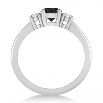 Round Black & White Diamond Three-Stone Engagement Ring 14k White Gold (0.89ct)