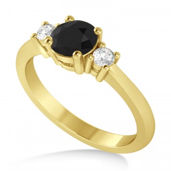 Round Black & White Diamond Three-Stone Engagement Ring 14k Yellow Gold (0.89ct)