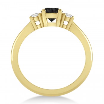 Round Black & White Diamond Three-Stone Engagement Ring 14k Yellow Gold (0.89ct)